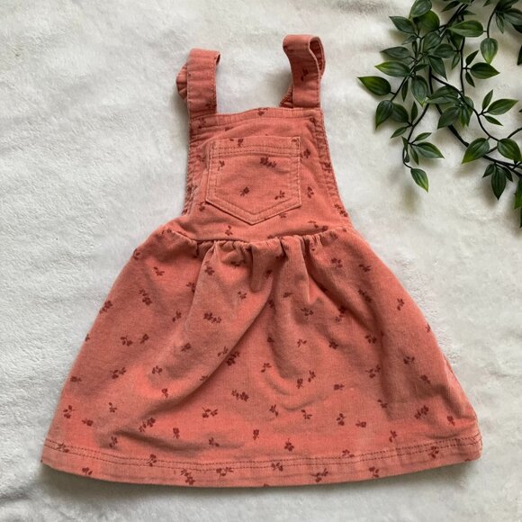 Joe Fresh Baby Toddler Overall Corduroy Dress 12-18M | Coral Pink Floral EUC - Picture 1 of 13
